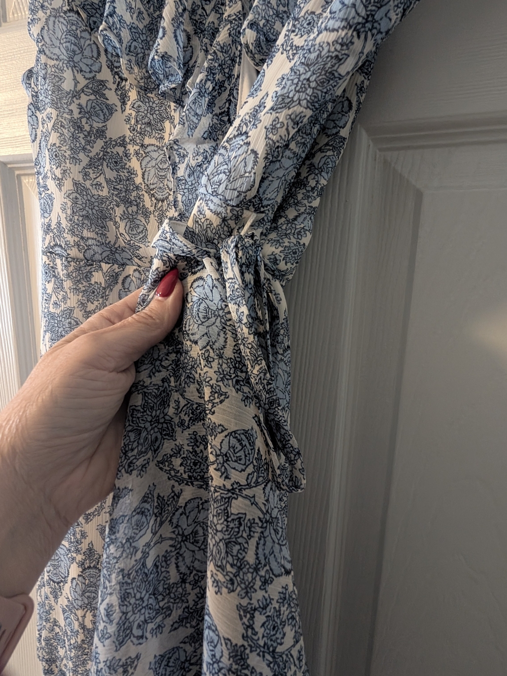 Lauren Conrad Blue Floral Ruffle Wrap High/Low Dress - Picture 3 of 6